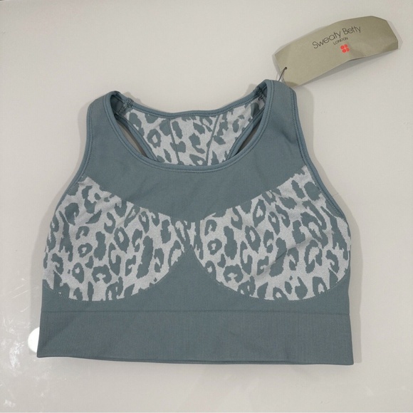 NWT‎ Sweaty Betty [ Large ] Leopard Jacquard Stamina Sports Bra Vapour Blue - Picture 4 of 12